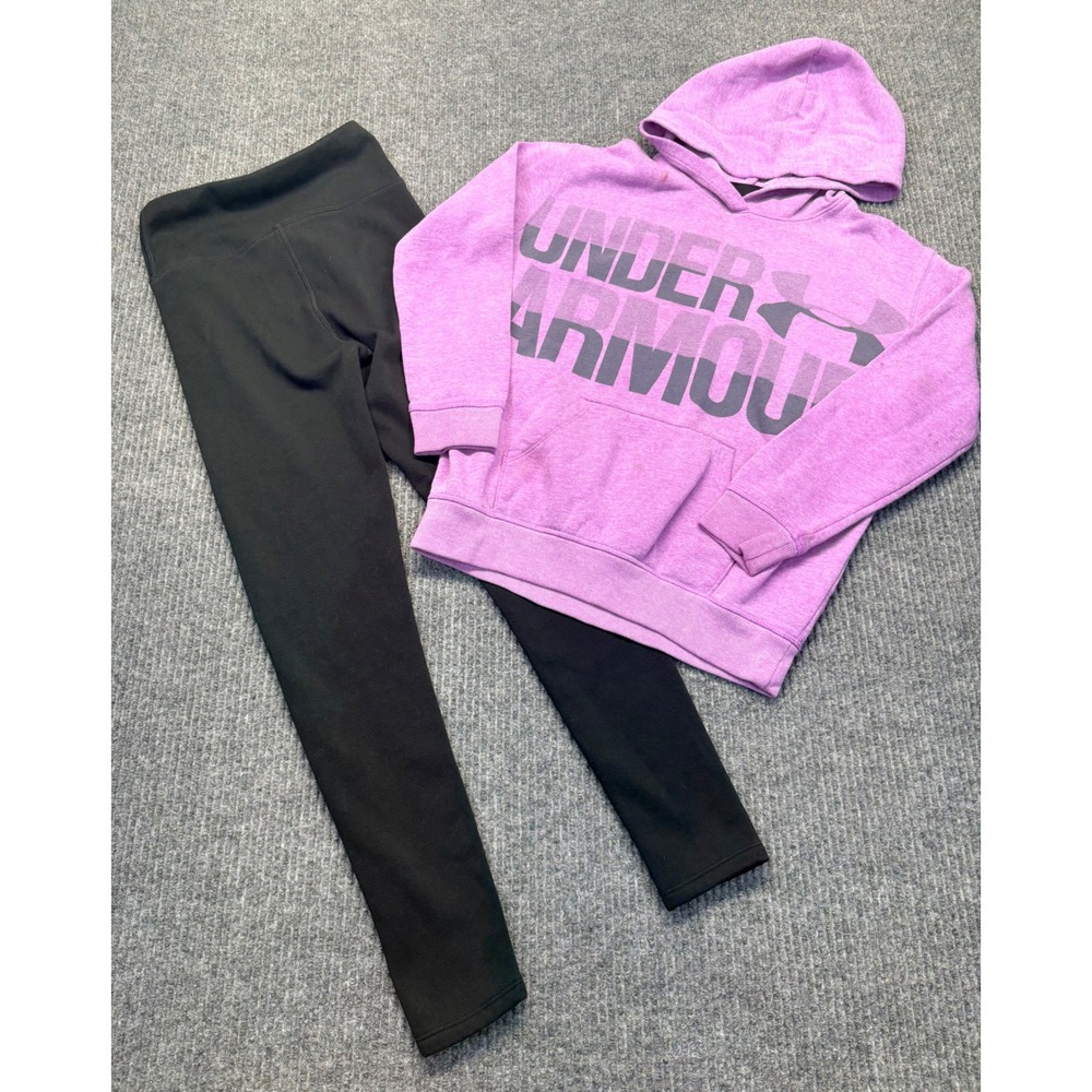 Under Armour Purple Hoodie & Tuff Athletics Black Leggings Set Kids M 10-12
